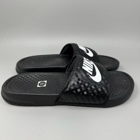 Nike Benassi JDI Womens Size 9 343881-011 Black Open Toe Slip On Slide Sandals - Picture 1 of 8